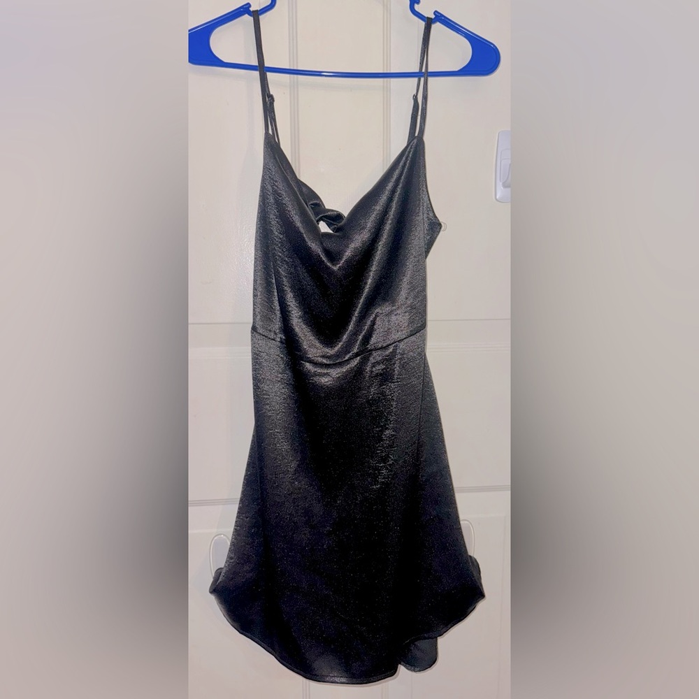 Black Satin Slip Dress with Tie Back